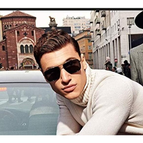 🆕 Men Black Retro Square Sunglasses Gradient Lens Trendy Style Reflected Glare - Picture 4 of 7